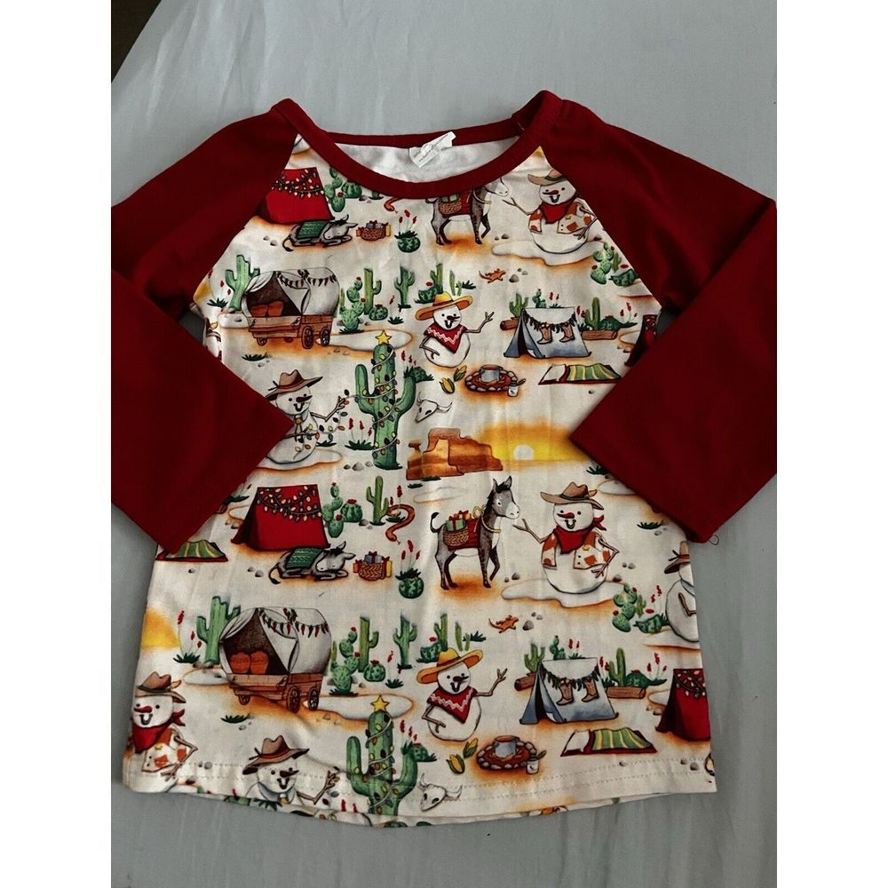 Cowboy Snowman Red Raglin Tee Size 3T